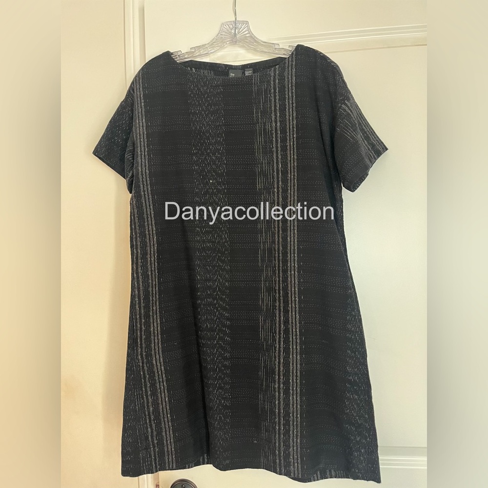 Eileen Fisher/Fisher Project XXS A-line tunic. Black w/subtle white ikat print